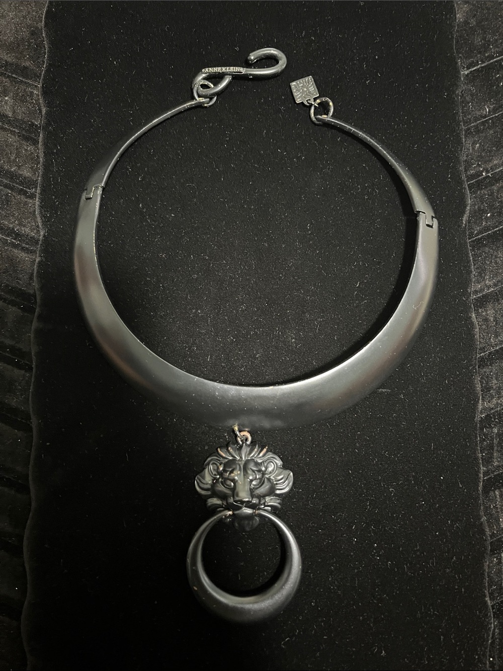 Anne Klein Black Lion Collar Necklace with Ring Pendant